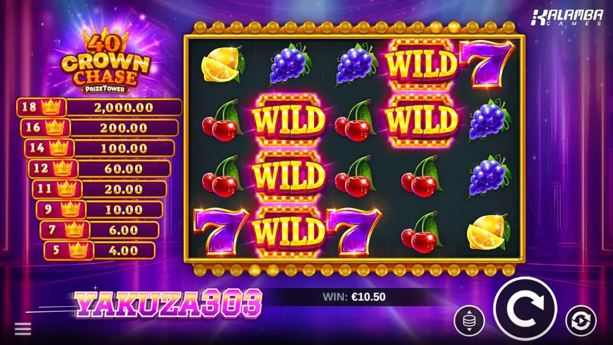 Tampilan visual slot 40 Crown Chase PrizeTower dengan simbol mahkota yang menonjol
